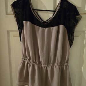 #56 2B Bebe Black Lace and Gray Blouse